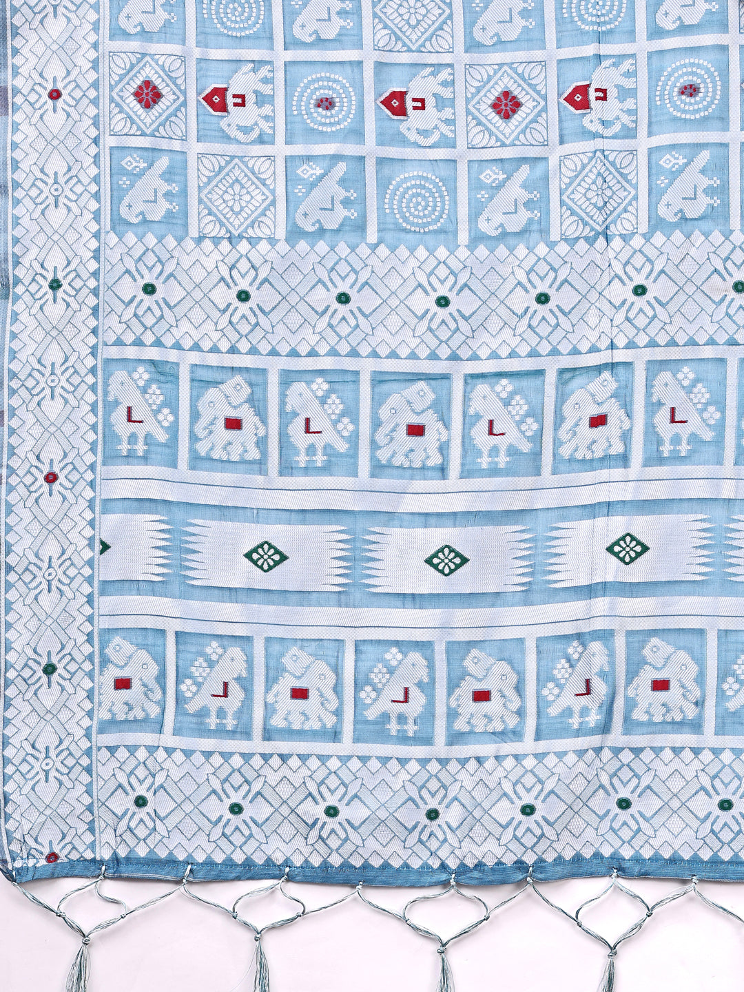Sky Blue Linen Cotton Saree with Woven Tribal Motifs