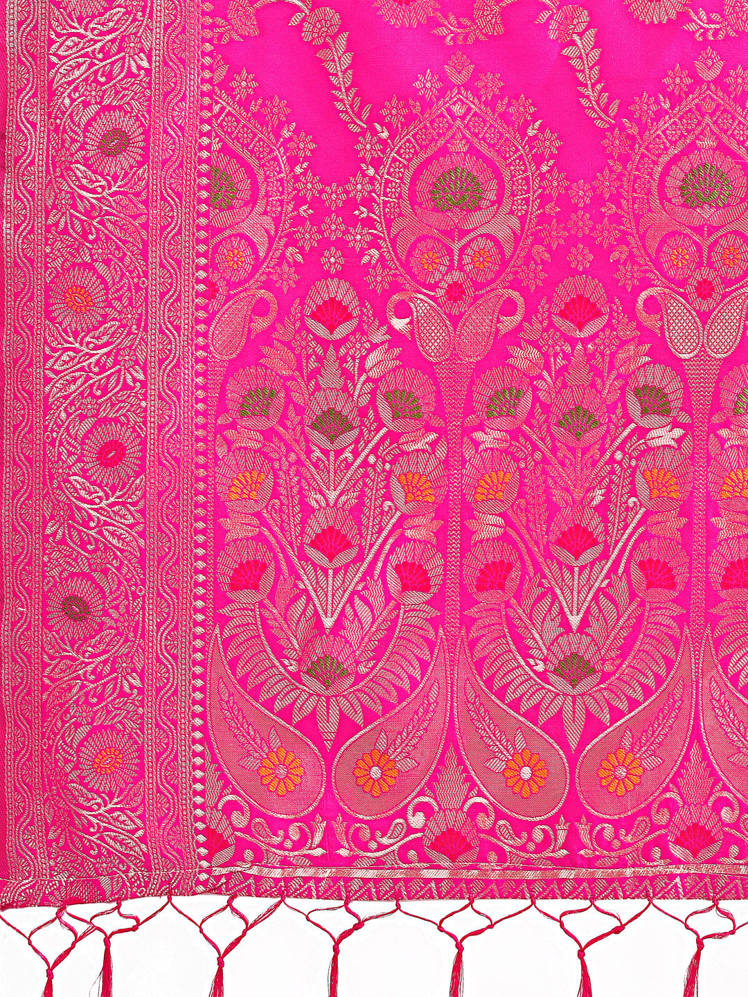 Elegant Pink Banarasi Cotton Saree with Zari Leaf Motifs