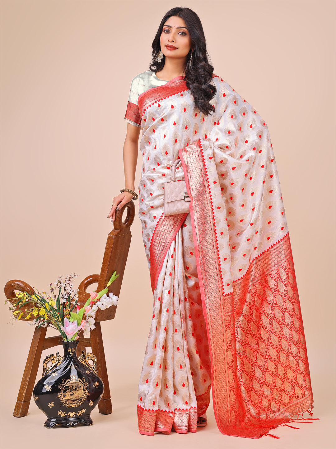 Shree Shyam Fashion Elegant Maroon Banarasi Cotton Saree with Zari Leaf Motifs and Rich Pallu - Traditional Indian Saree for Festive & Wedding Wear