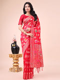 Black Banarasi cotton saree with gold zari leaf detailing and a rich pallu.