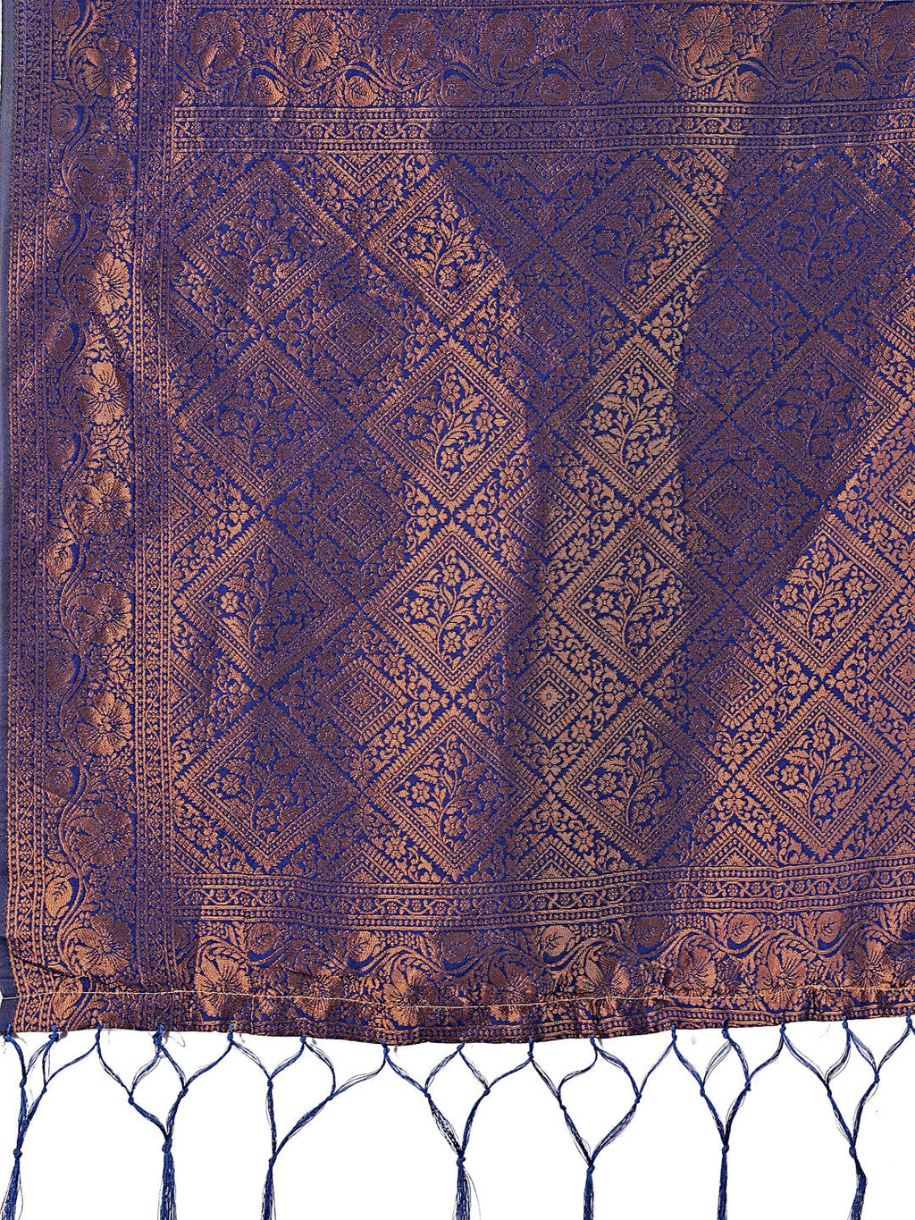 Radiant Lichi Silk Saree with Geometric Pattern in Blue Copper Grey