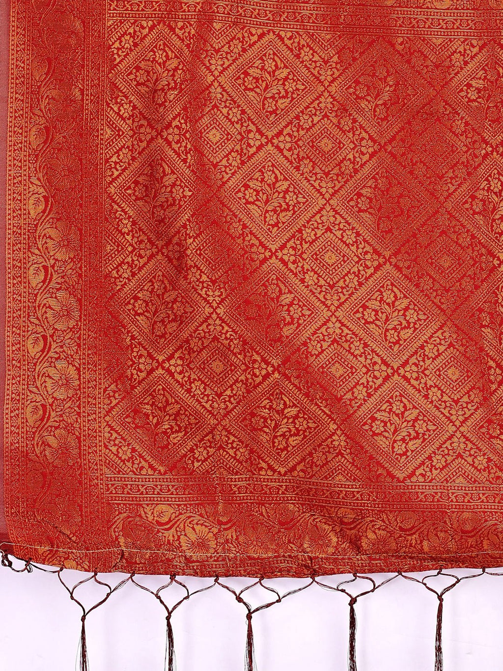 Radiant Lichi Silk Saree in Beige and Red with Gold Accents