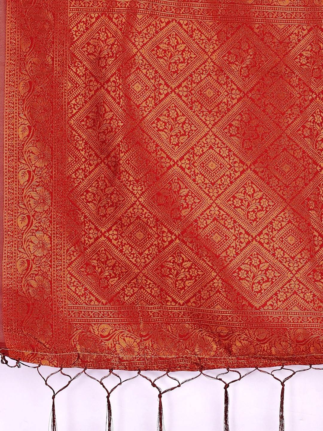 Radiant Lichi Silk Saree in Beige and Red with Gold Accents