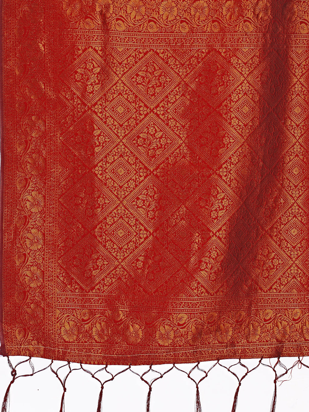 Radiant Lichi Silk Saree in Maroon and Blue with Geometric Gold Print