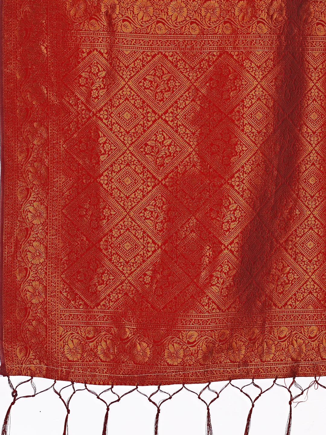 Radiant Lichi Silk Saree in Maroon and Blue with Geometric Gold Print