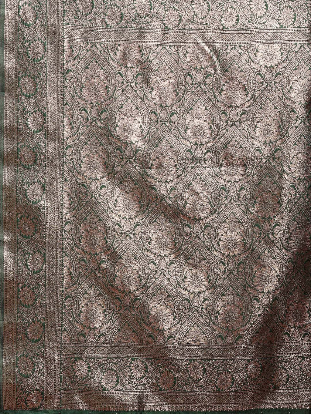 Dark Green Banarasi Silk Saree with Traditional Zari Weaving