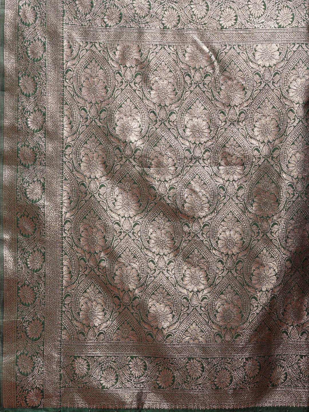 Dark Green Banarasi Silk Saree with Traditional Zari Weaving