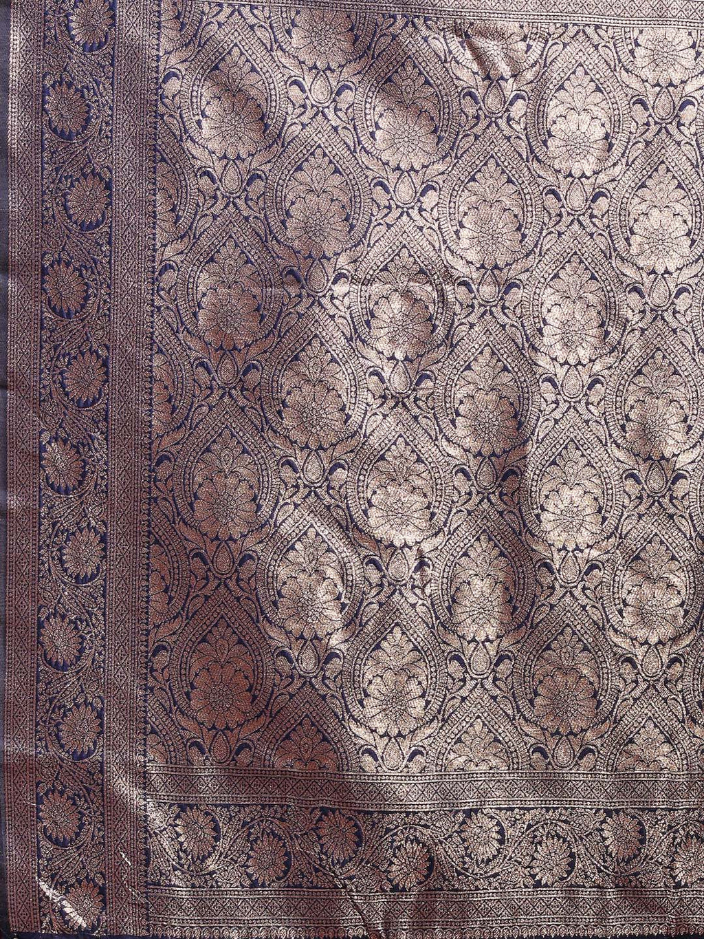 Navy Blue Banarasi Silk Saree with Elegant Zari Weaving