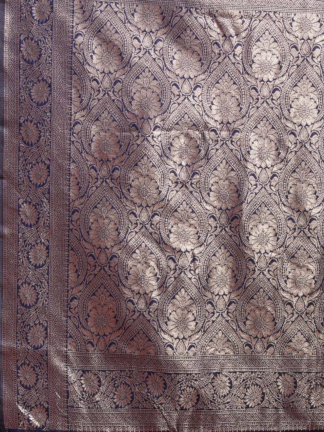 Navy Blue Banarasi Silk Saree with Elegant Zari Weaving