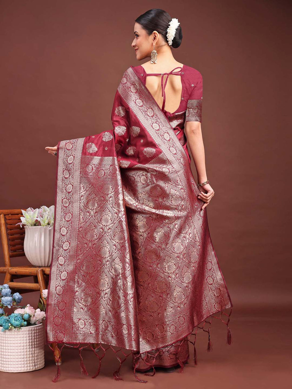 Maroon Banarasi Silk Saree with Luxurious Zari Weaving