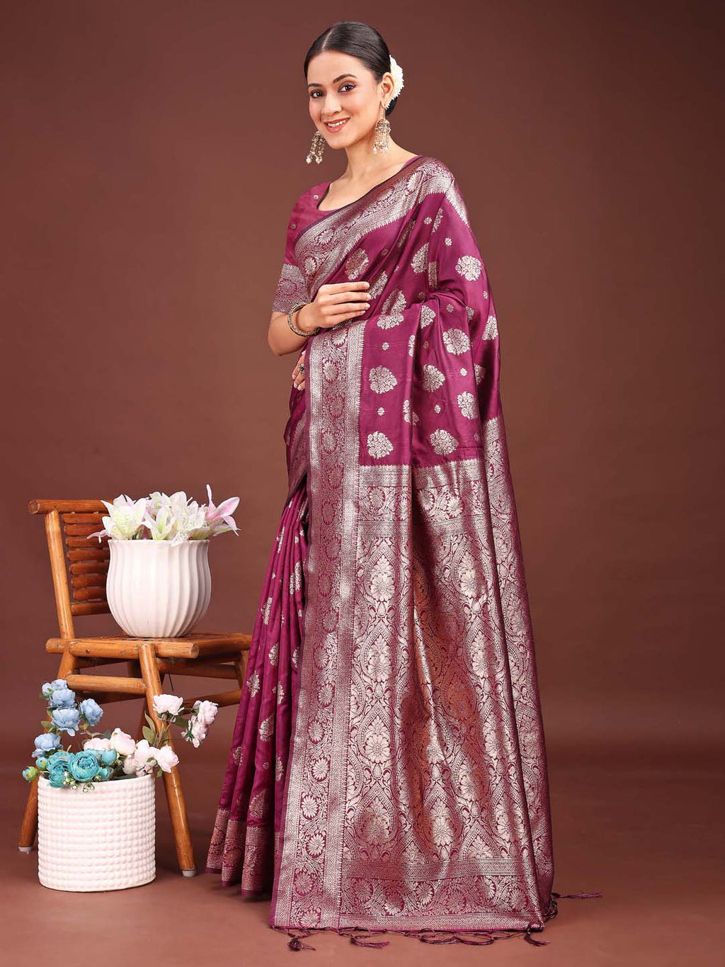 Shree Shyam Fashion Purple Banarasi Silk Saree with Zari Weaving - A Timeless Tale of Elegance