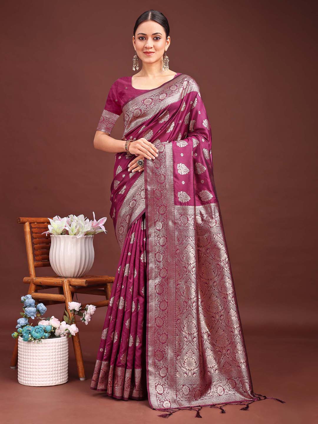 Shree Shyam Fashion Purple Banarasi Silk Saree with Zari Weaving - A Timeless Tale of Elegance