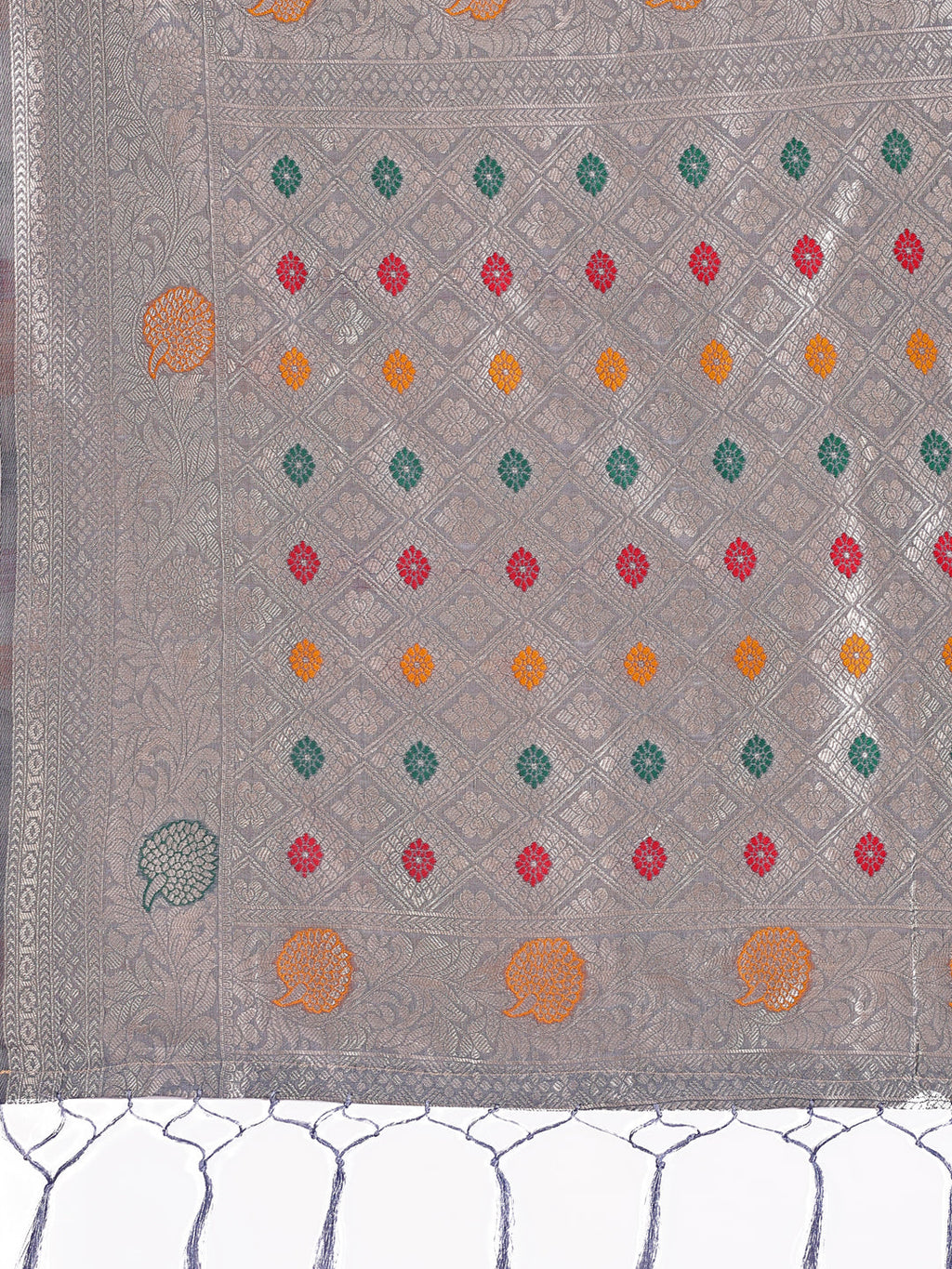Elegant Grey Linen Cotton Saree with Zari Border and Motifs