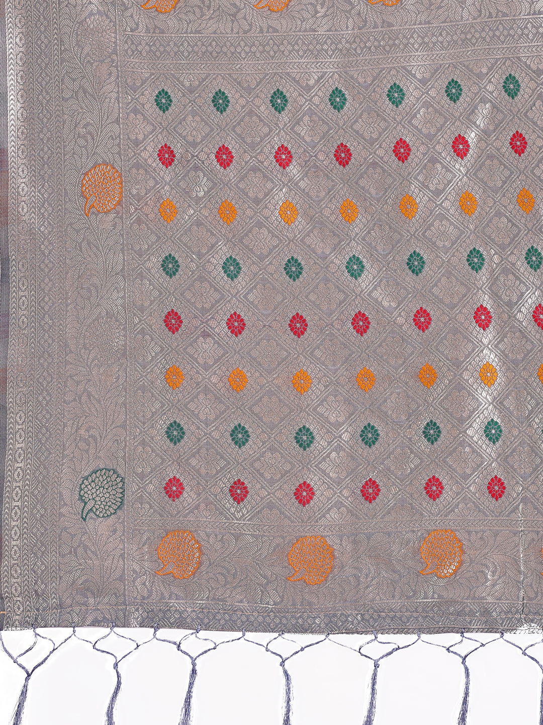 Elegant Grey Linen Cotton Saree with Zari Border and Motifs