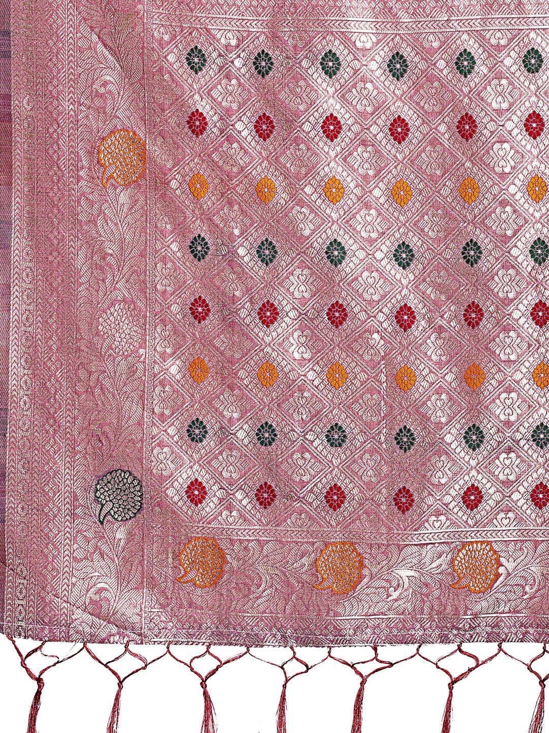 Shree Shyam Fashion Elegant Purple Linen Cotton Saree with Zari Border & Woven Motifs - Perfect for Sophisticated Everyday & Festive Looks