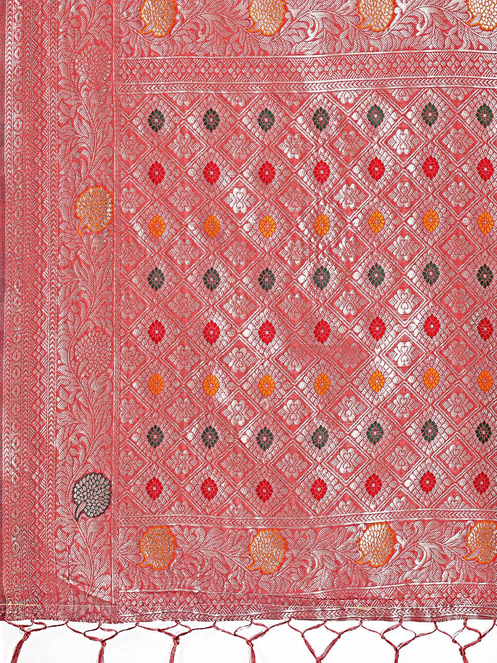 Pink Linen Cotton Saree with Zari Border and Woven Motifs