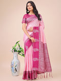 Dual-tone pink silk saree with detailed woven paisley border and ornate pallu
