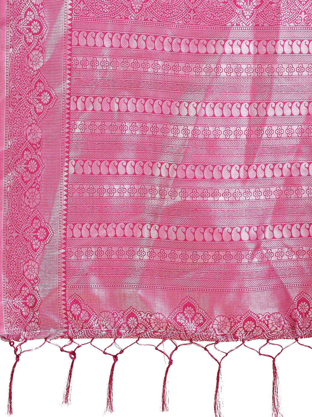 Dual-Tone Pink Silk Saree with Woven Paisley Pallu & Rich Border