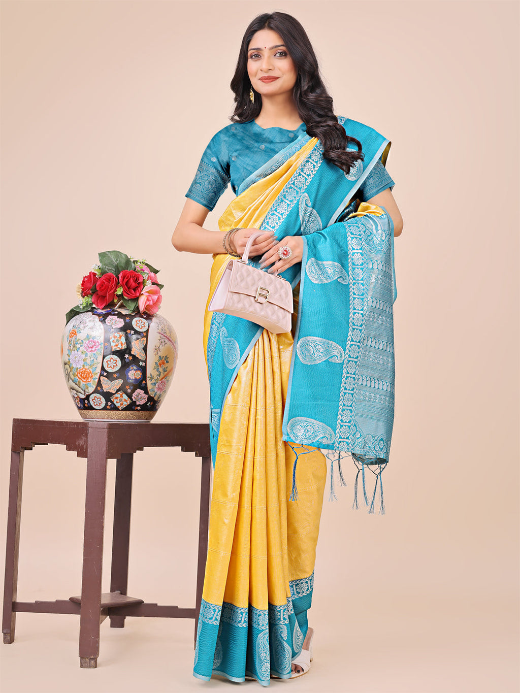 Light & Dark Yellow Silk Saree with Woven Paisley Pallu