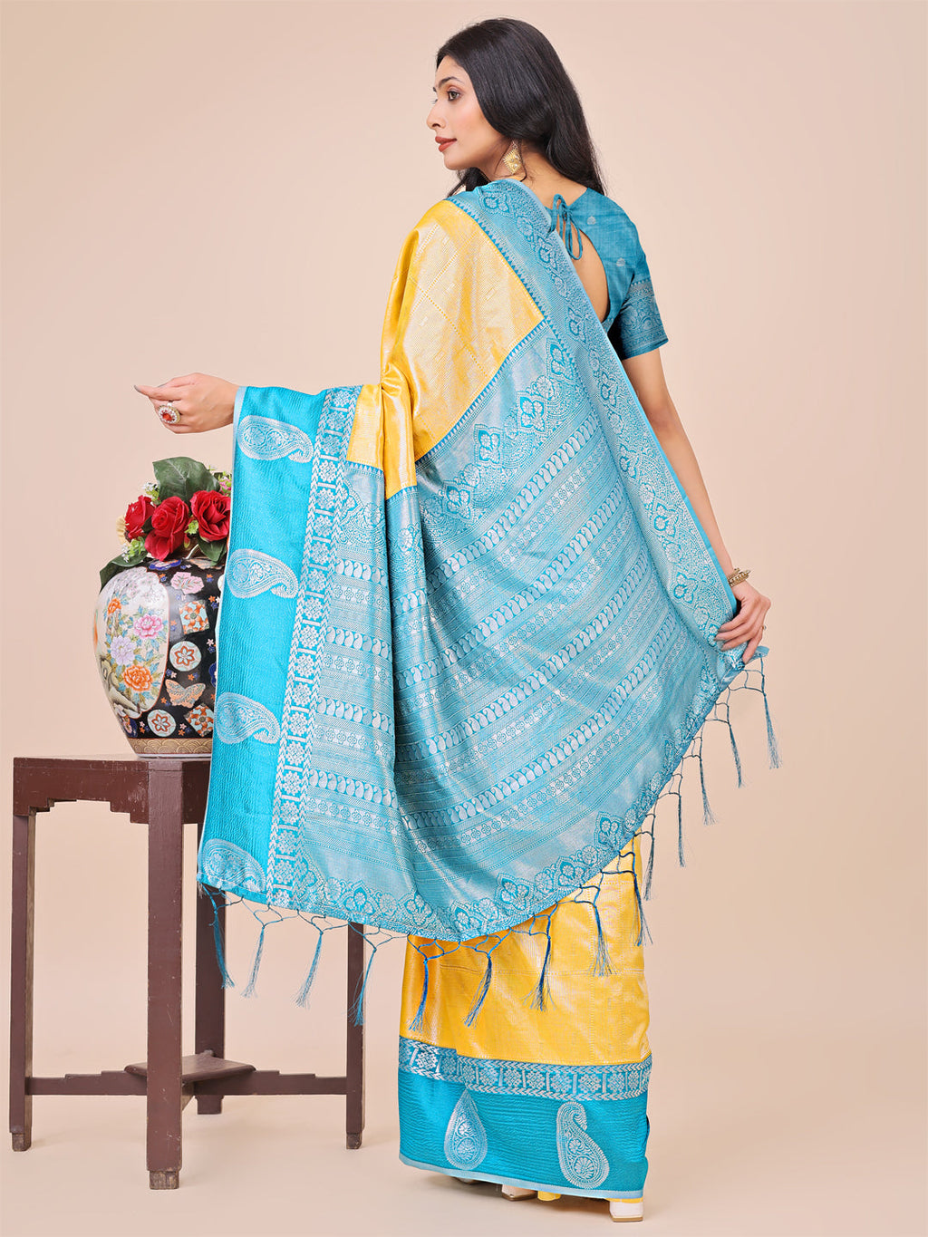 Light & Dark Yellow Silk Saree with Woven Paisley Pallu