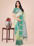 Dual-tone green silk saree with intricate paisley motifs and rich woven border