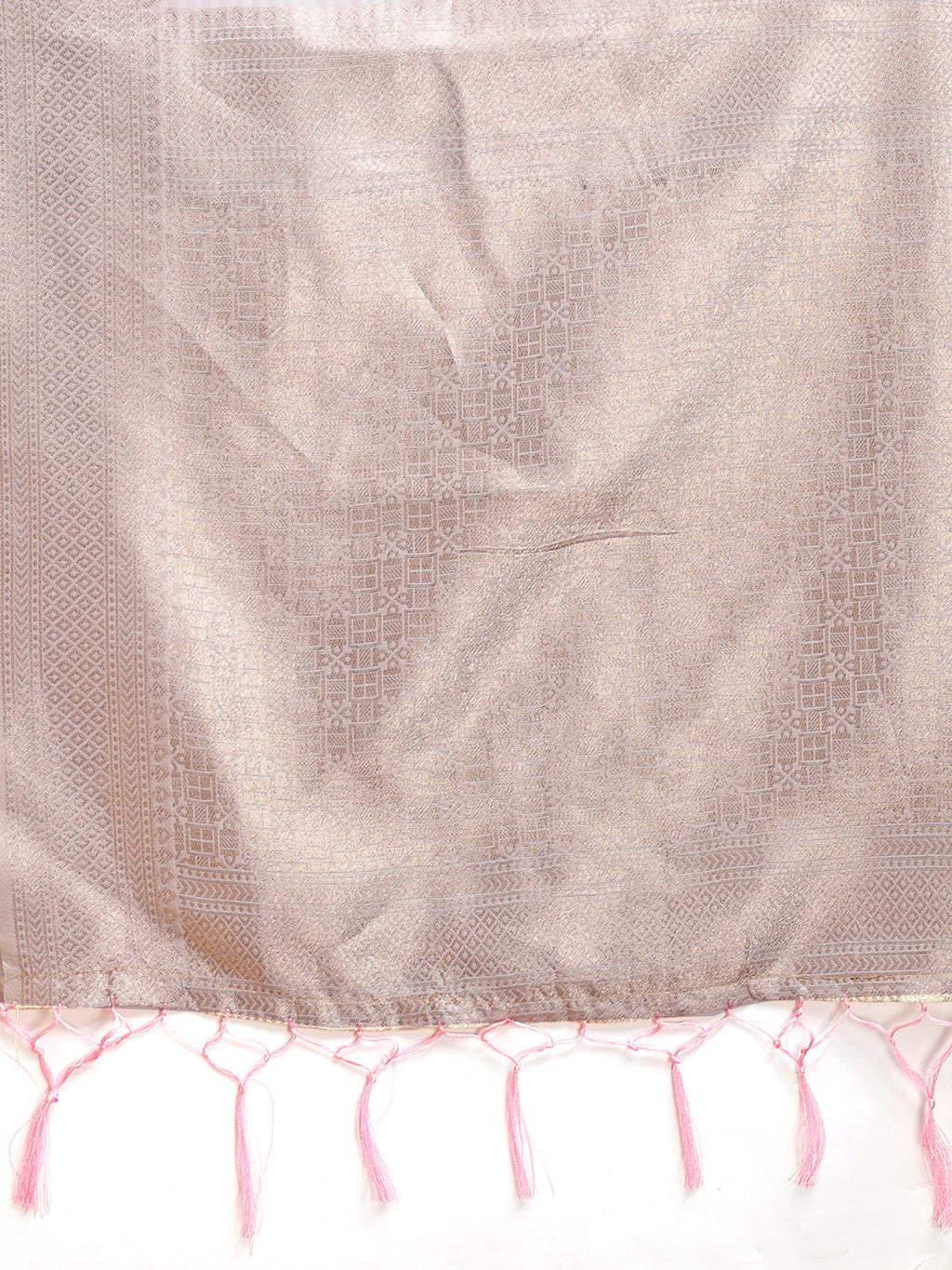 White & Pink Cotton Zari Woven Tassel Saree for Festive Wear