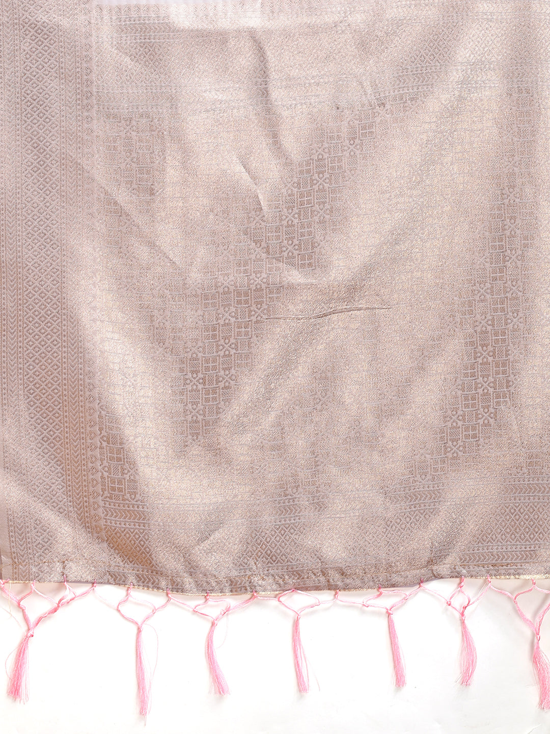 White & Pink Cotton Zari Woven Tassel Saree for Festive Wear