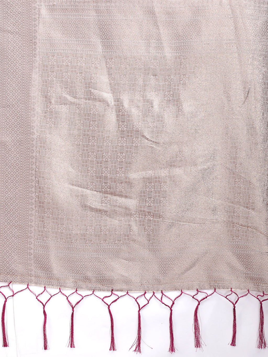 White & Purple Cotton Woven Zari Work Saree with Tassels