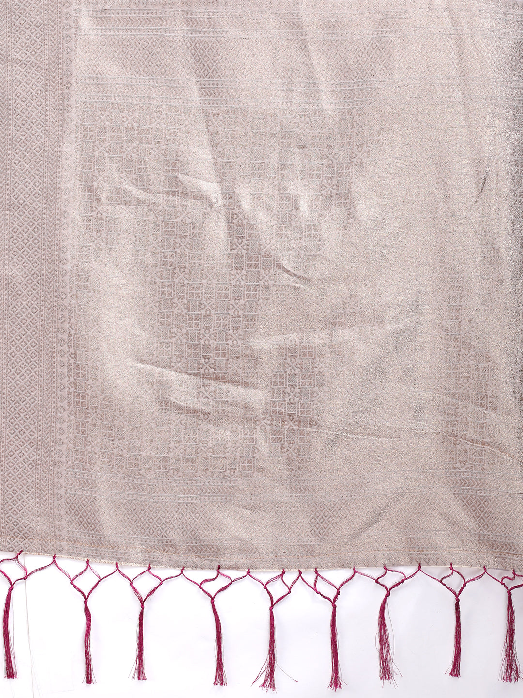 White & Purple Cotton Woven Zari Work Saree with Tassels