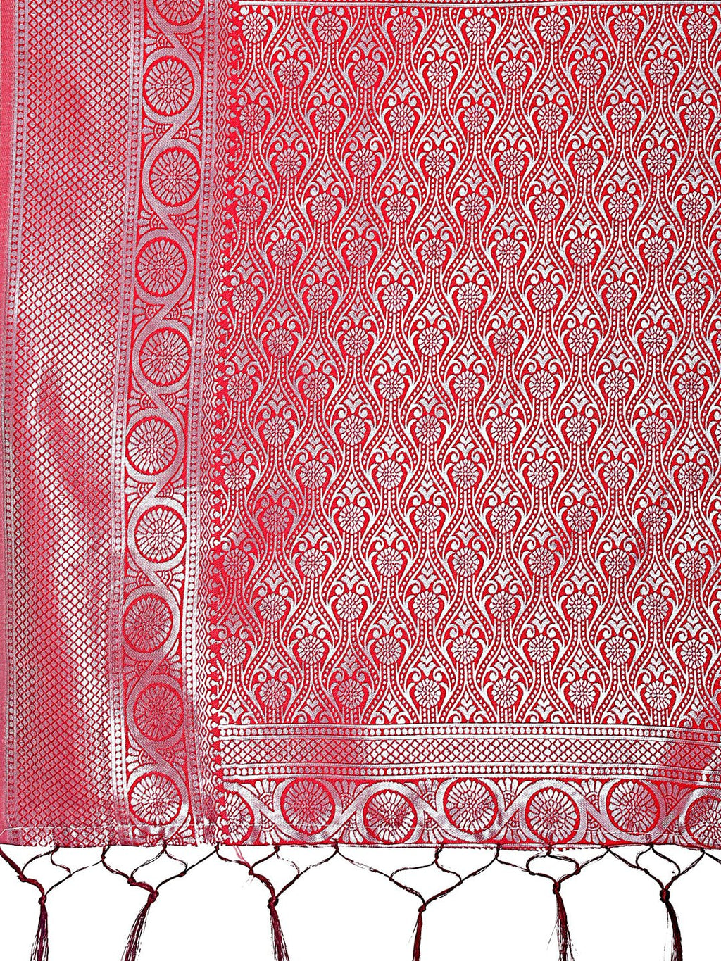 Orange & Maroon Banarasi Silk Saree with Zari Woven Border