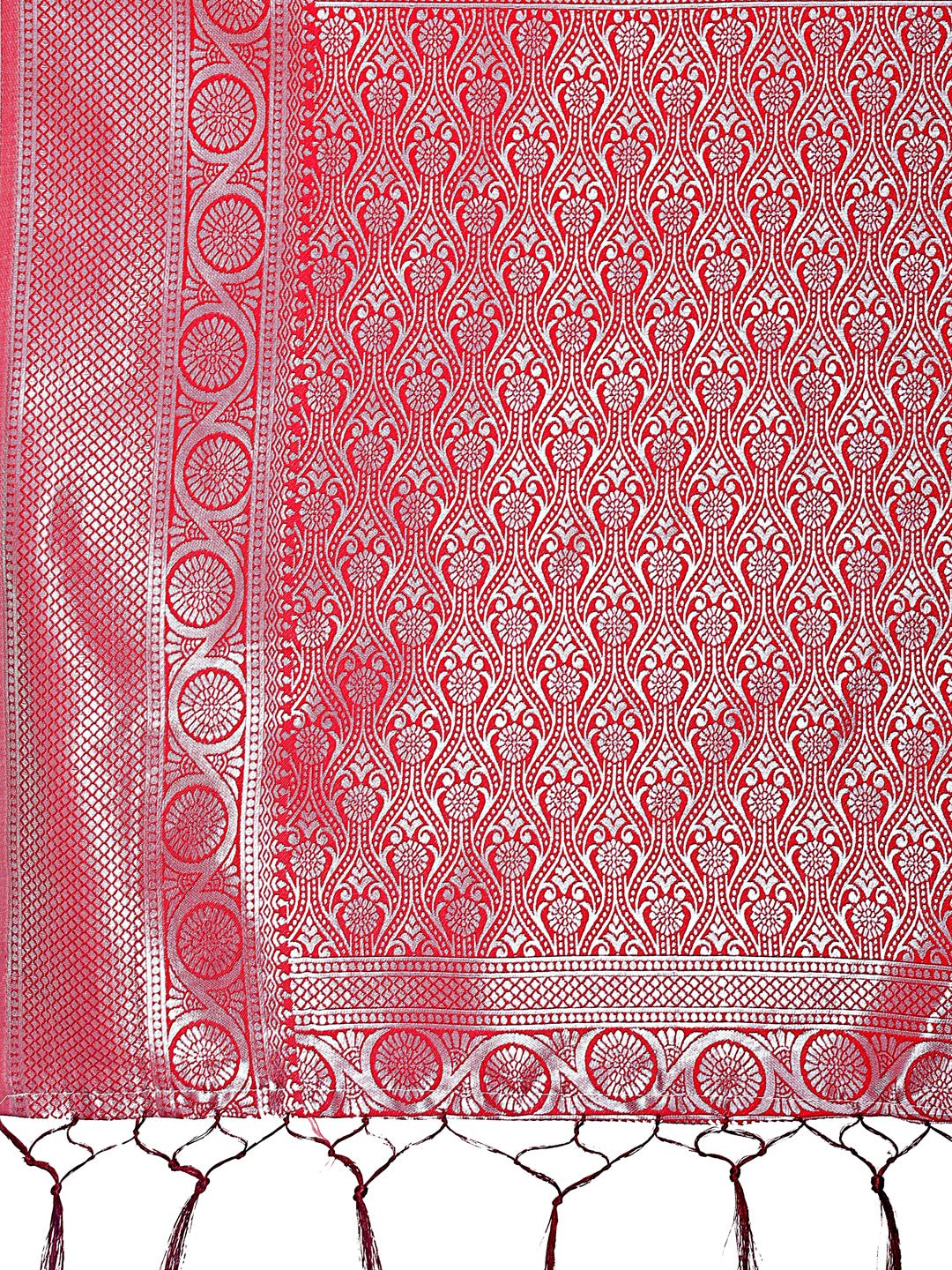 Orange & Maroon Banarasi Silk Saree with Zari Woven Border