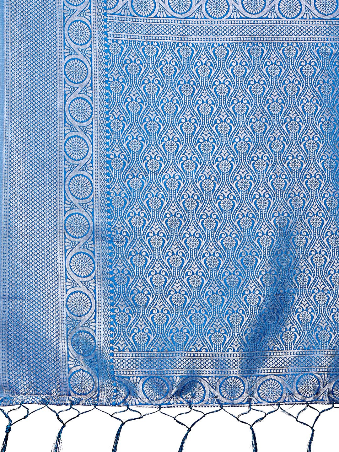 Peach & Blue Banarasi Silk Saree with Rich Zari Woven Border