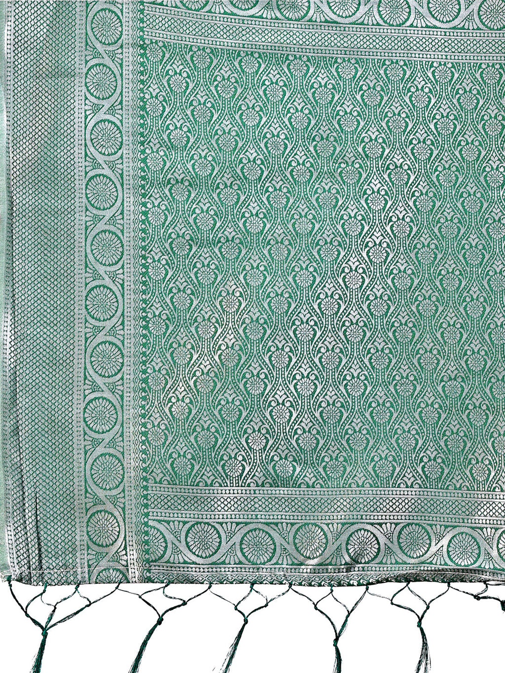 Cream and Green Banarasi Silk Saree with Zari Border