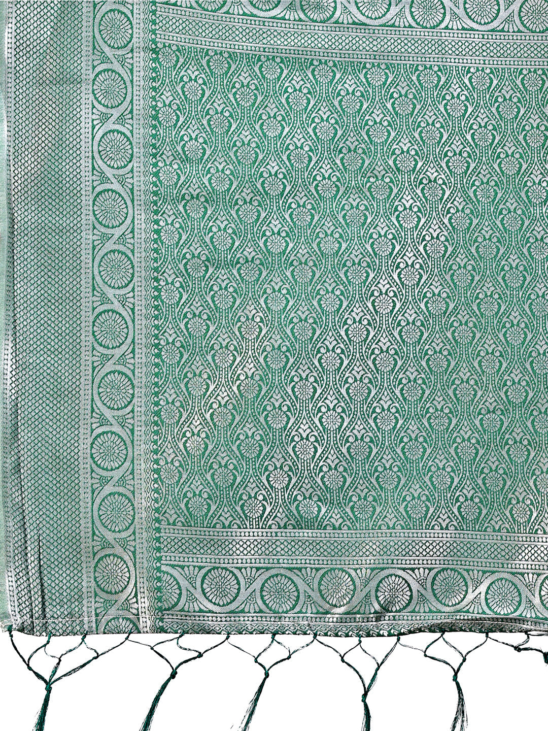Cream and Green Banarasi Silk Saree with Zari Border