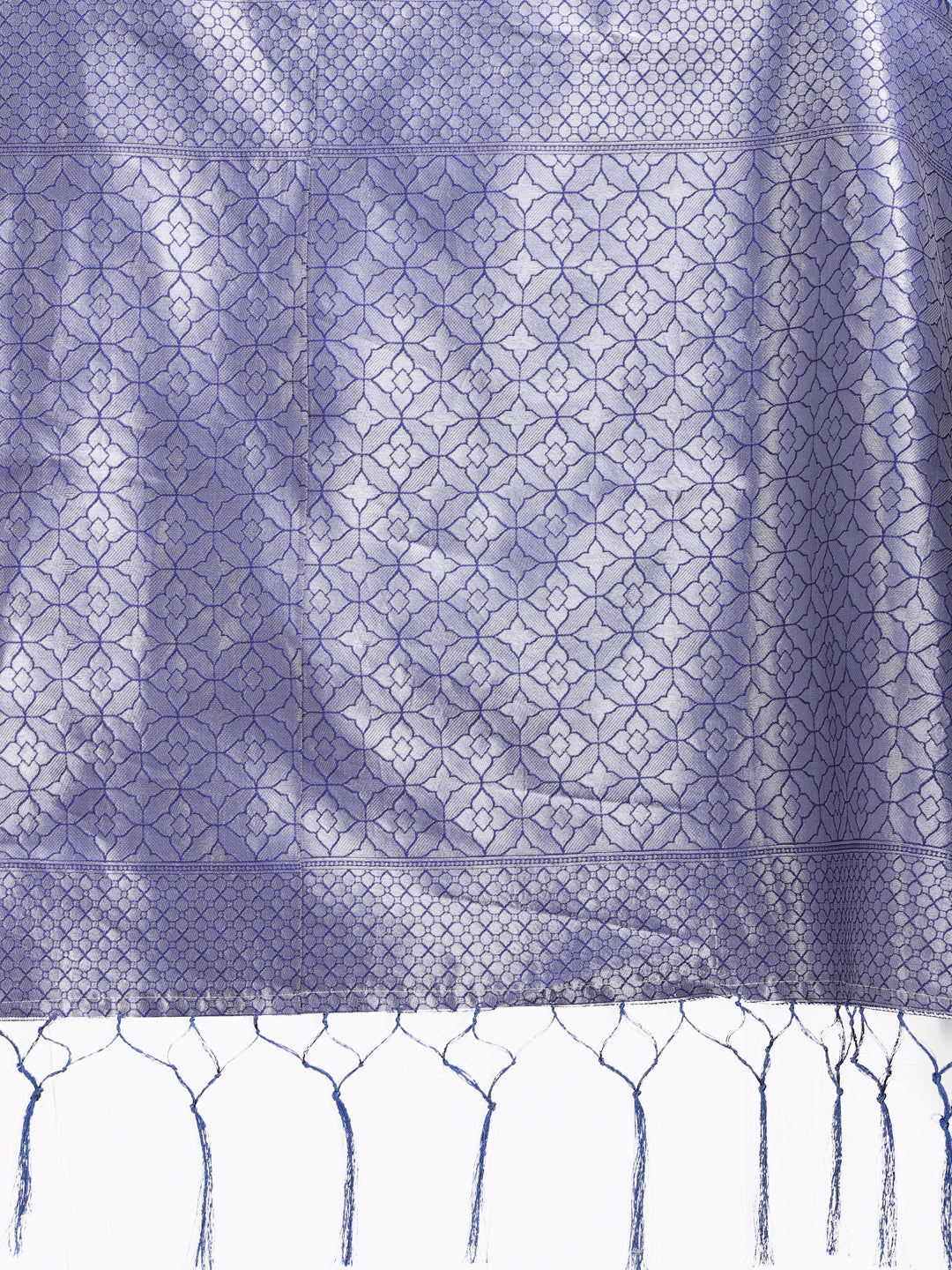 Sky Blue Lichi Silk Saree with Woven Zari and Tassel Details