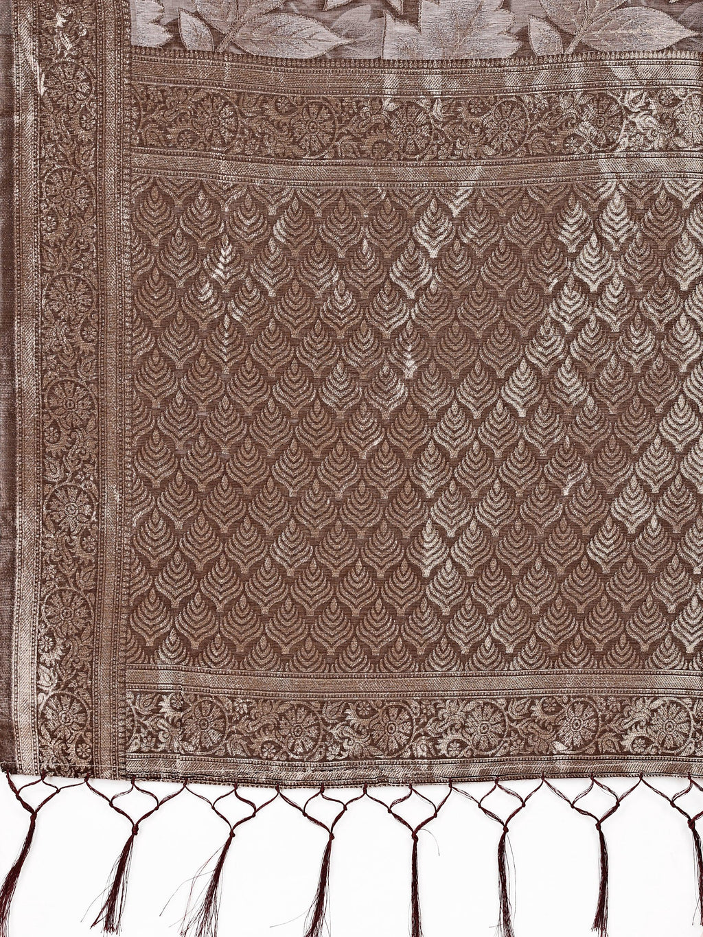 Elegant Brown Cotton Silk Saree with Floral Design & Rich Pallu