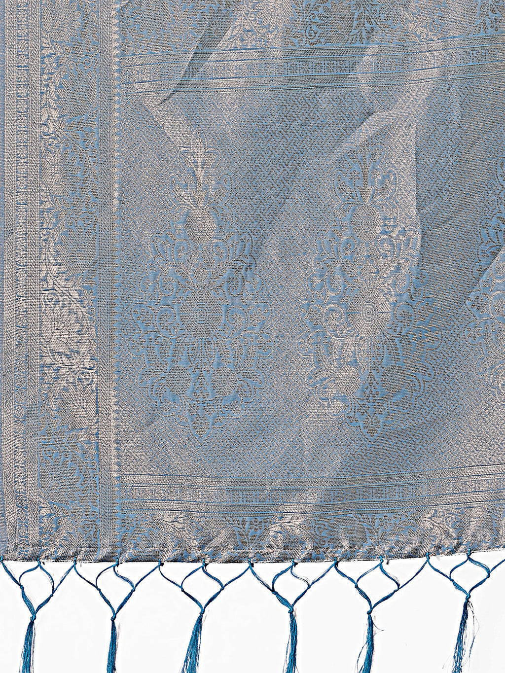 Sky Blue Linen Cotton Saree with Golden Zari Leaves