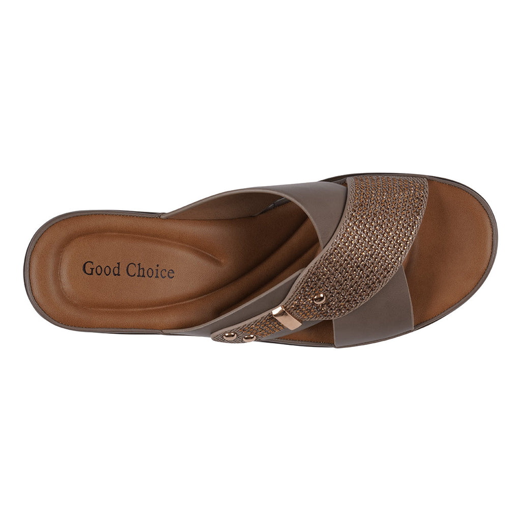 Women's Ash Taupe Wedge Sandals with Embellished Cross Strap - Image 3