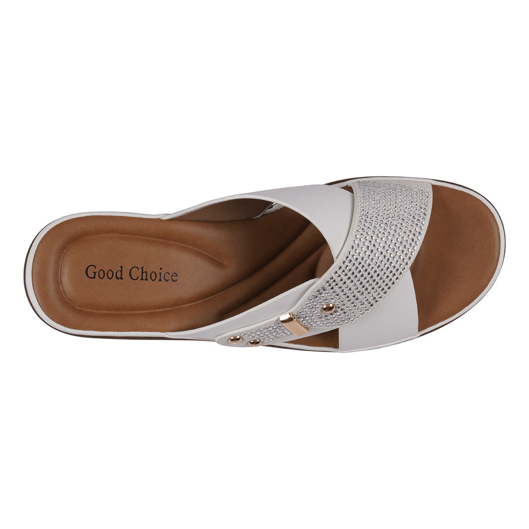 Women's Ash White Wedge Sandals with Rhinestone Embellishments