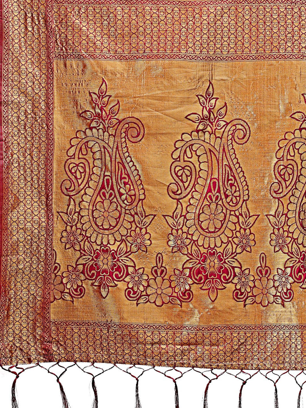 Majestic Magenta Silk Saree with Gold Zari and Floral Design