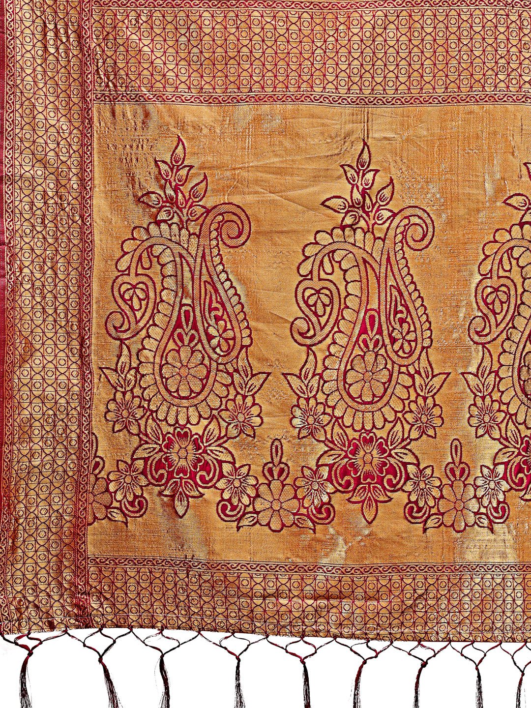 Majestic Magenta Silk Saree with Gold Zari and Floral Design