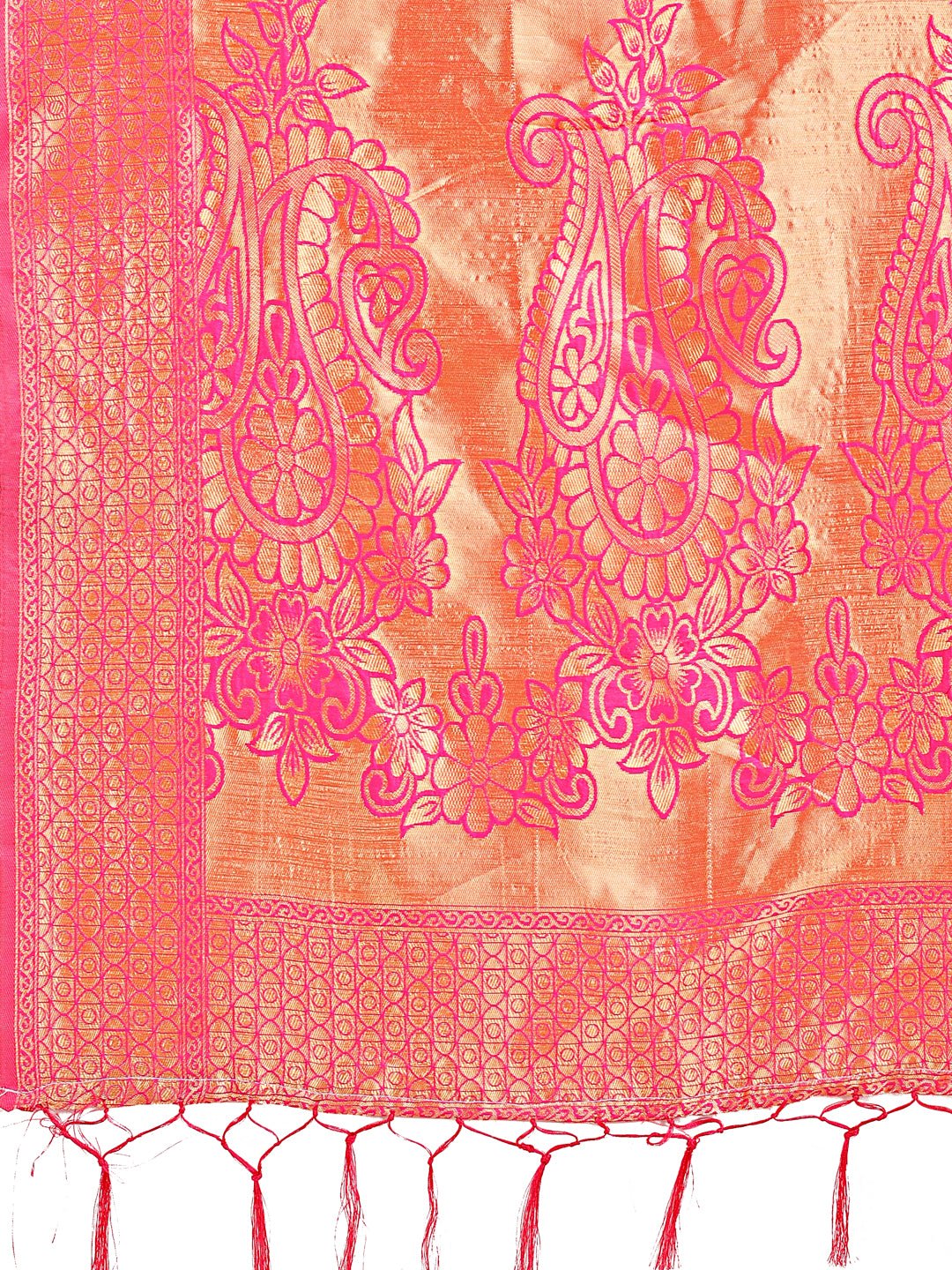 Pink Silk Saree with Gold Zari and Floral Design