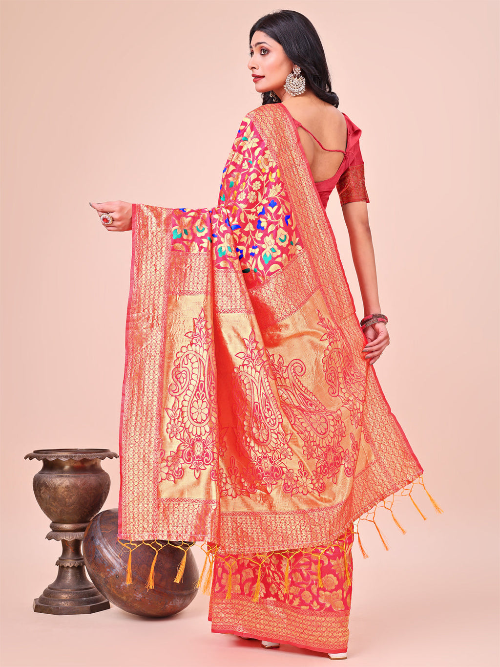 Majestic Maroon Silk Saree with Gold Zari & Floral Design