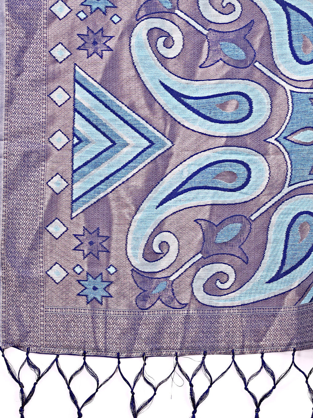 Sky Blue Patola Linen Cotton Saree with Woven Pattern
