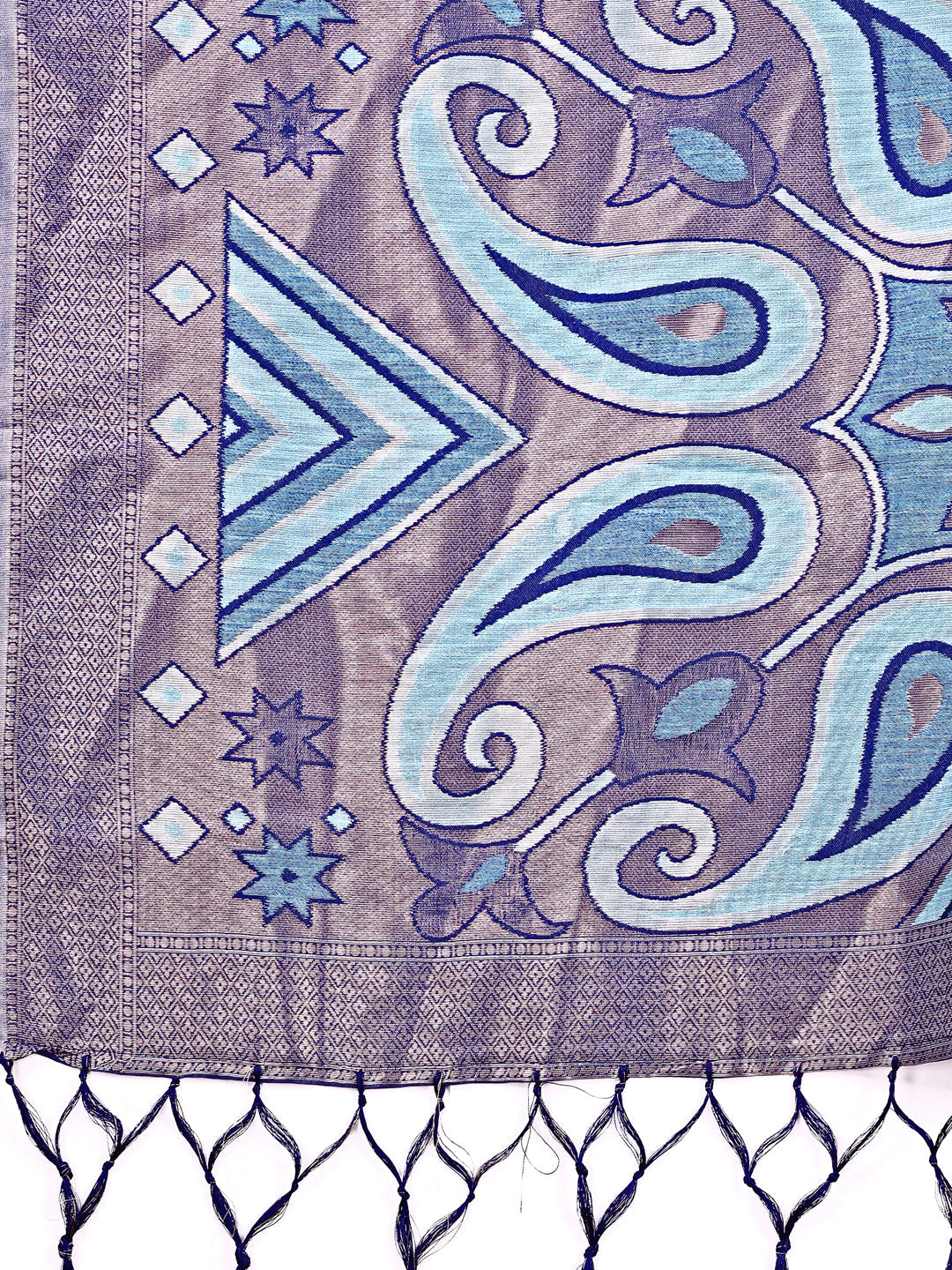 Sky Blue Patola Linen Cotton Saree with Woven Pattern