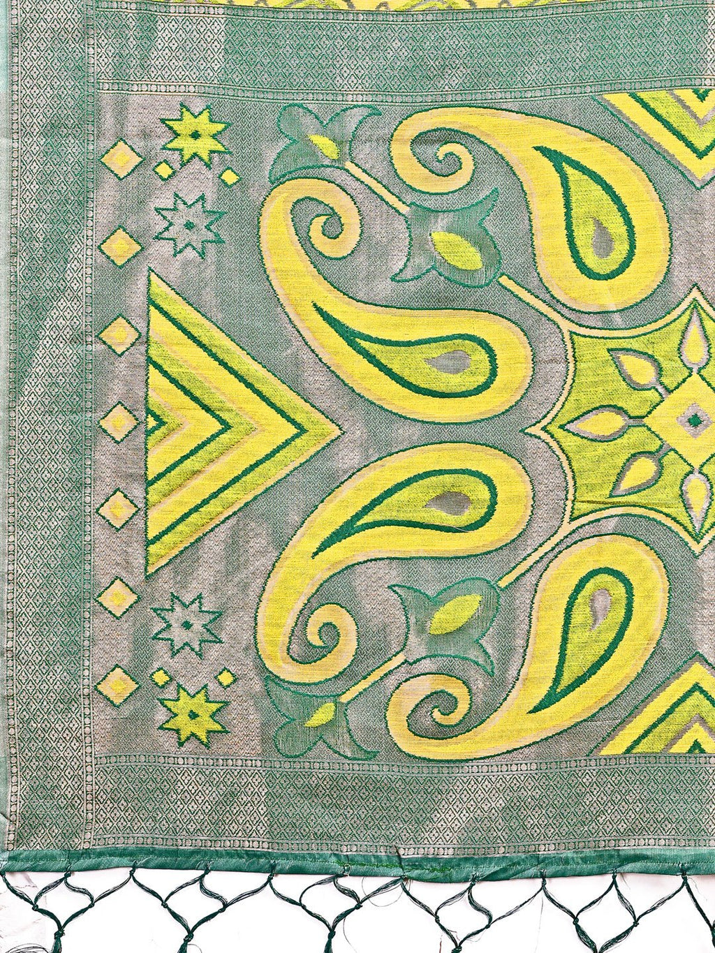 Yellow Patola Linen Cotton Saree with Traditional Geometric Patterns