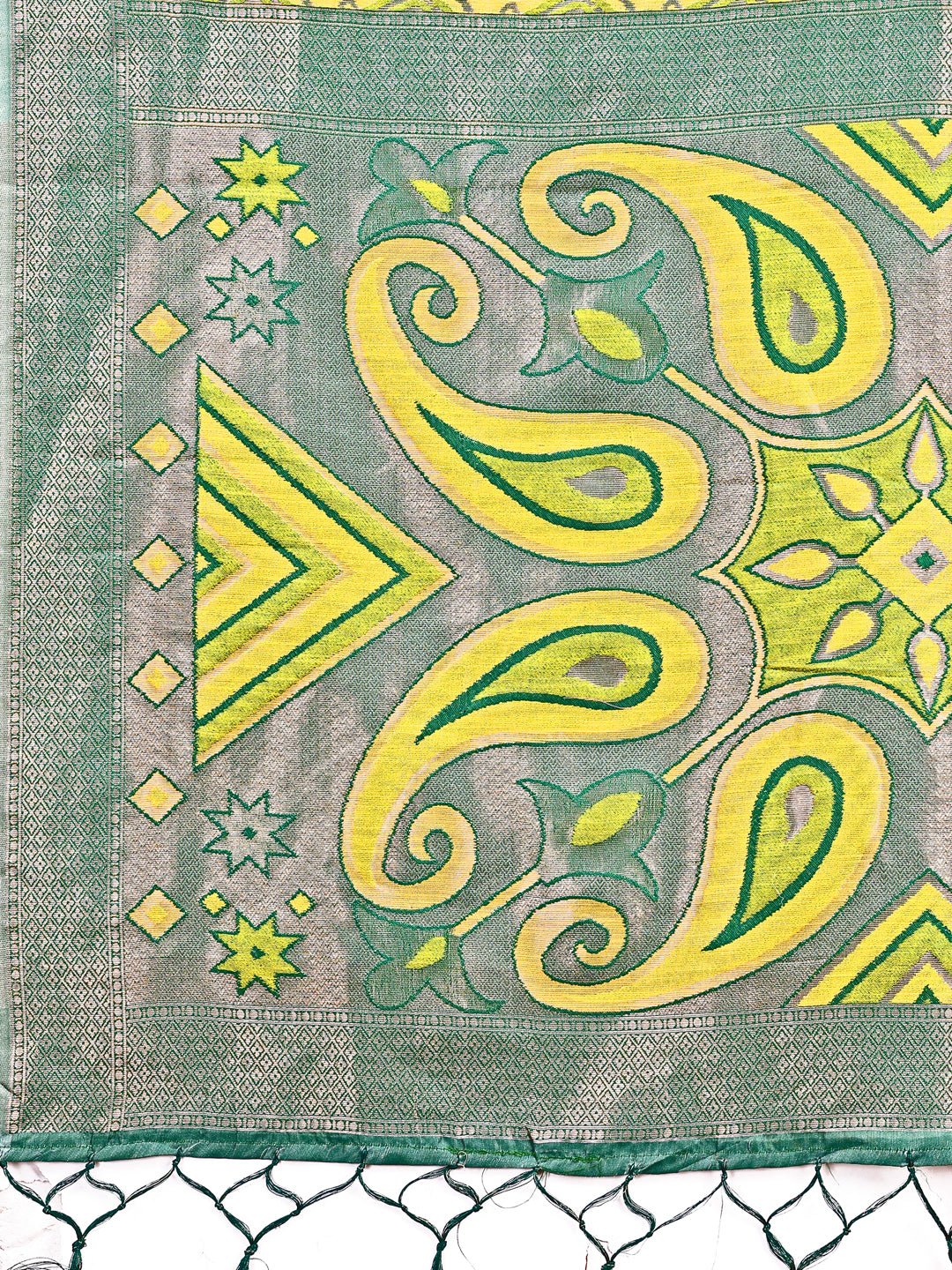 Yellow Patola Linen Cotton Saree with Traditional Geometric Patterns