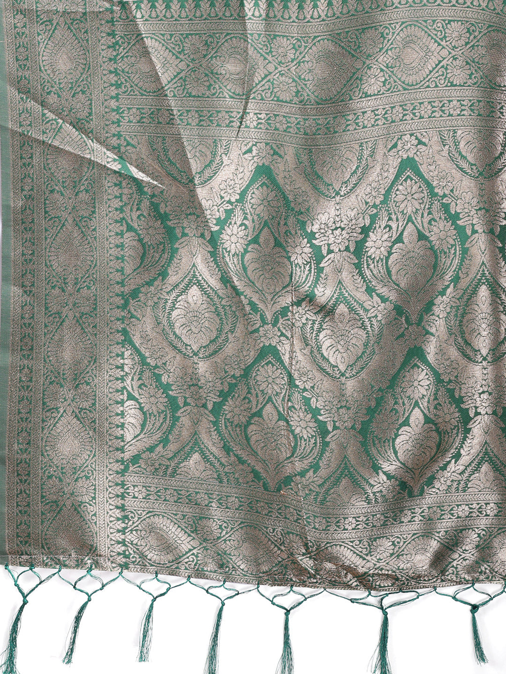 Cream and Green Linen Cotton Saree with Rich Zari Pallu