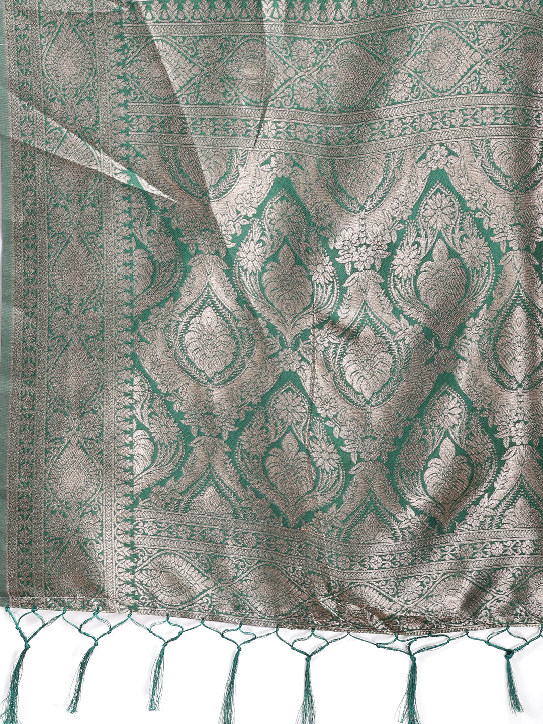 Cream and Green Linen Cotton Saree with Rich Zari Pallu