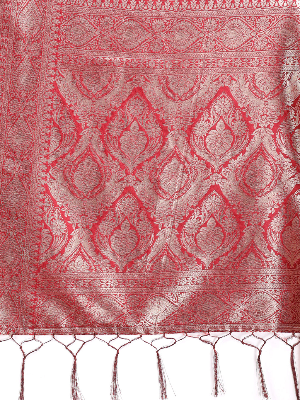 Cream & Red Linen Cotton Saree with Rich Zari Pallu